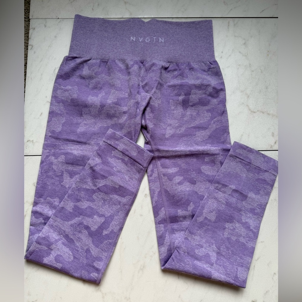 NVGTN Purple Camo High Waisted Leggings; size medium